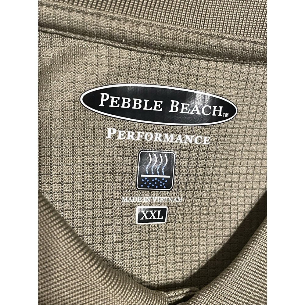 Pebble Beach Performance Golf Polo Men's XXL  Tan Micro Grid Stitch Stretch - Picture 3 of 7